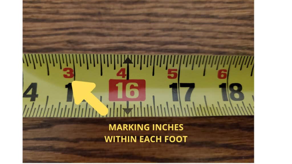 Woodworking By LPI - Tape Measure Marking Each Inch Within Foot